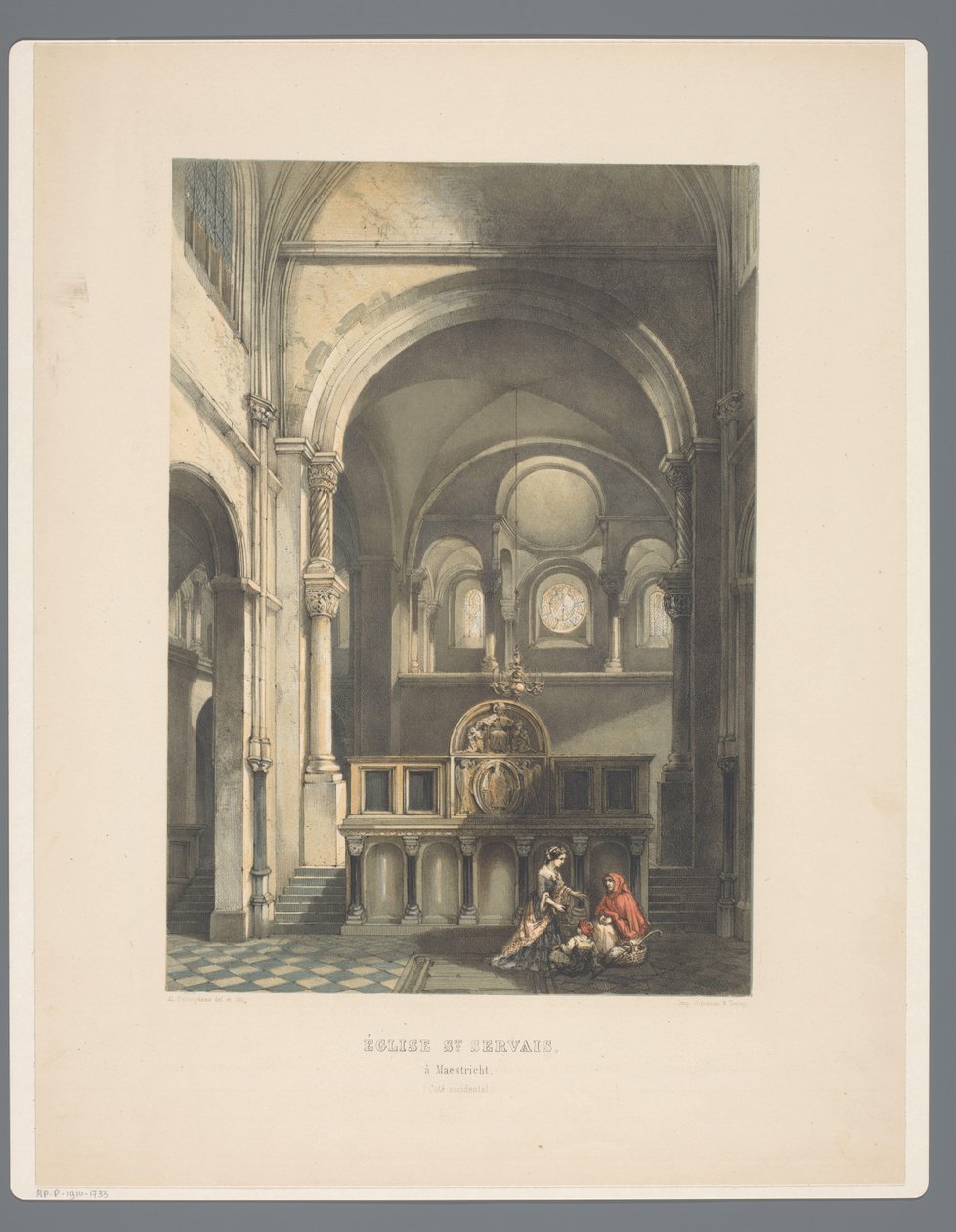Interiér Sint-Servaasbasiliek te Maastricht Kostel St Servais, v Maestrichtu (západní strana) (název na objektu) Starověké památky architektury od jedenáctého století do třináctého století v Limburg (název série) od Alexander Schaepkens