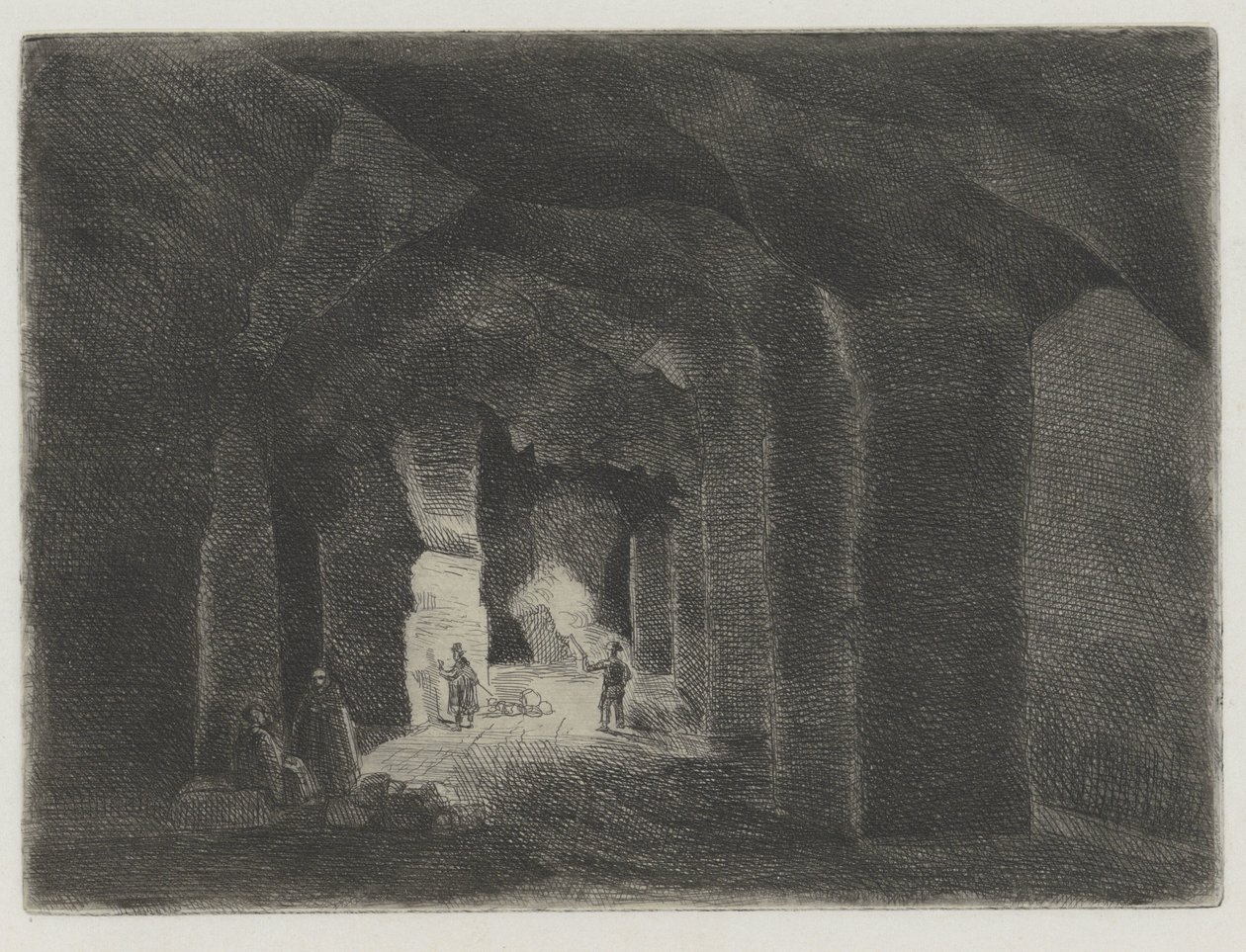 Systém podzemních tunelů v Sint Pietersberg v Maastrichtu Pres de la Meuse, 11 Eaux-Fortes (název série) od Alexander Schaepkens
