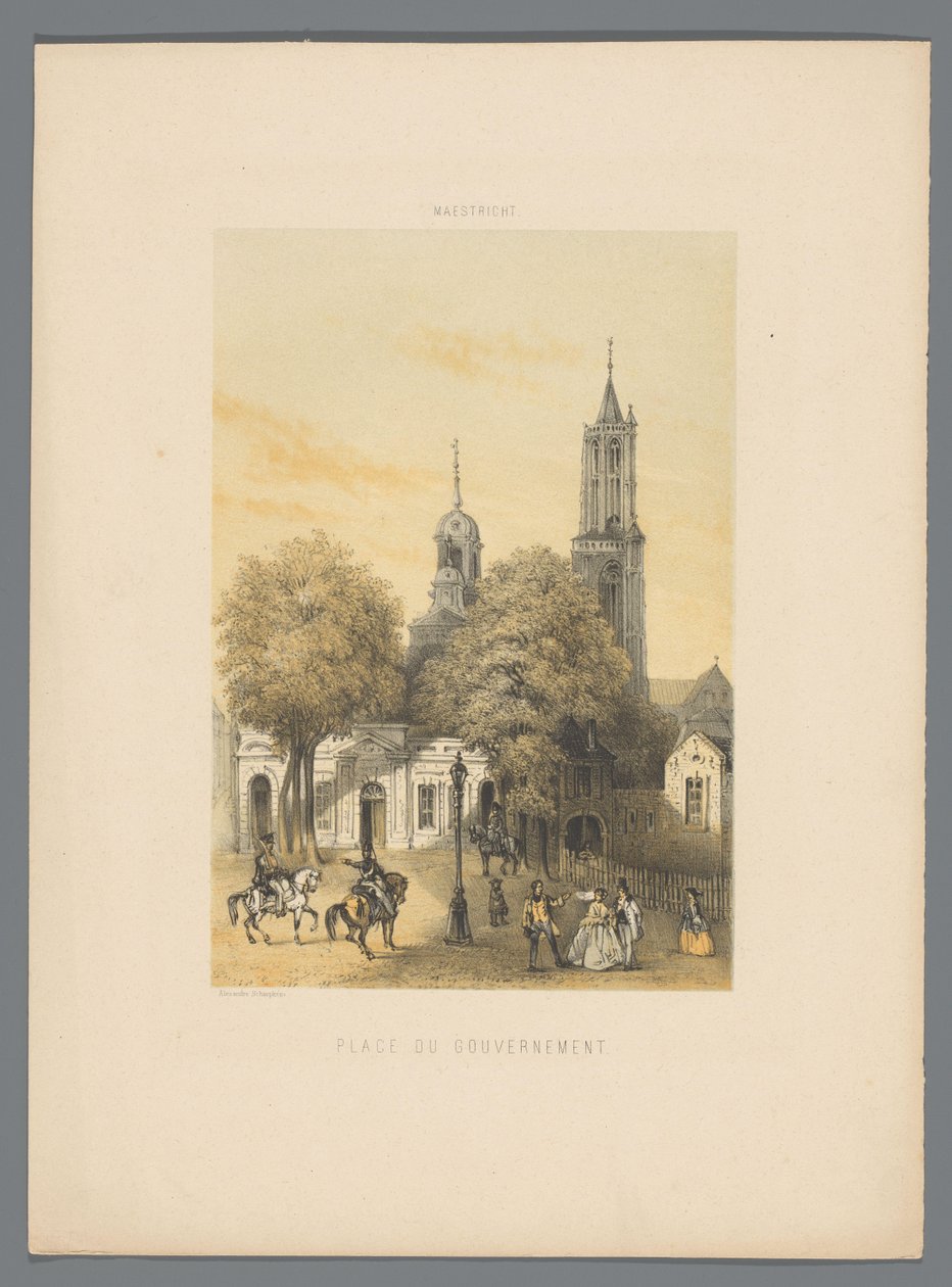 Starý strážní dům s náměstím v Maastrichtu Place du gouvernement (název na objektu) Monuments de Maastricht (název série) od Alexander Schaepkens