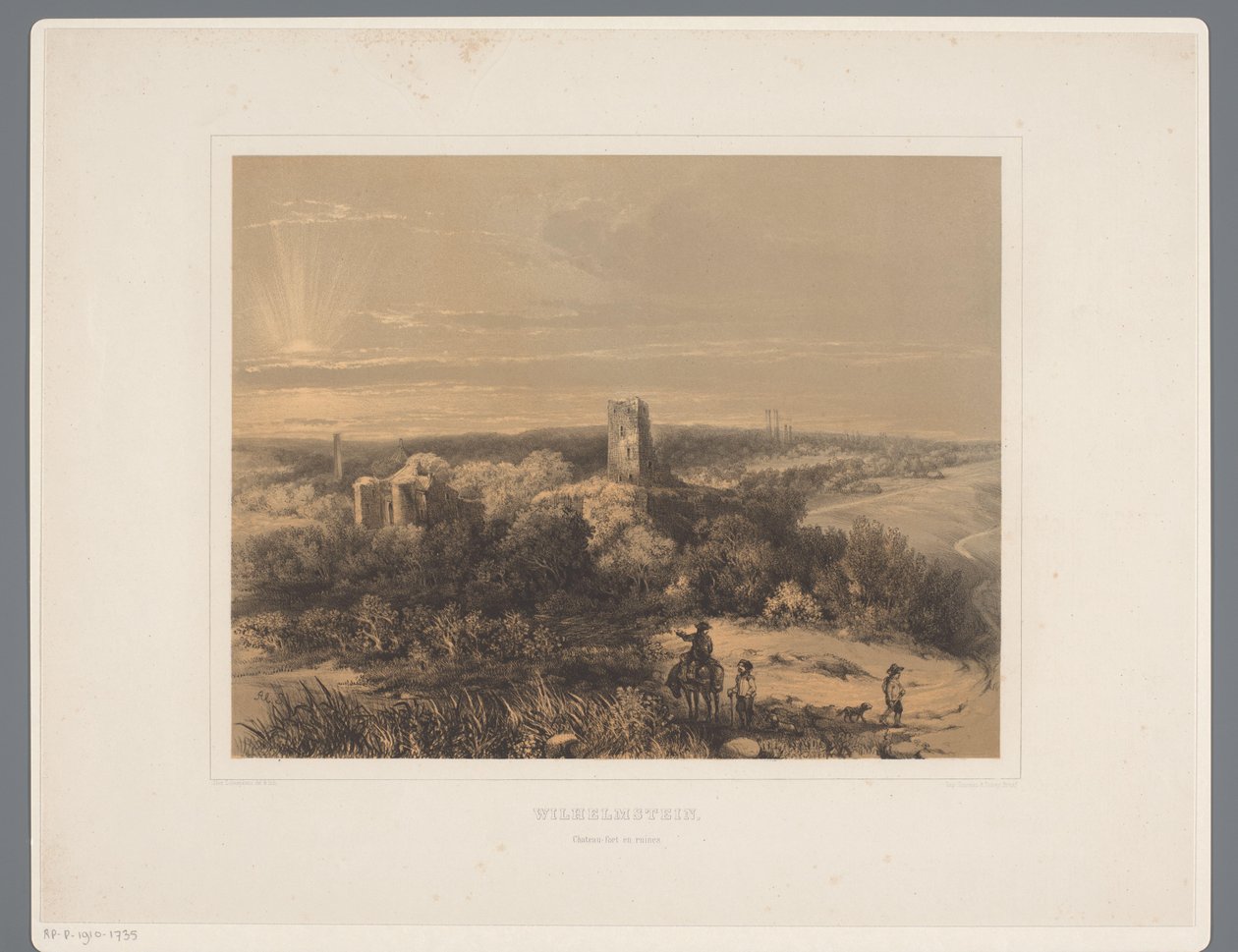 Zřícenina hradu Wilhelmstein Wilhelmstein, zámecká pevnost a zřícenina (název na objektu) Rolduc et ses environs (název série) od Alexander Schaepkens