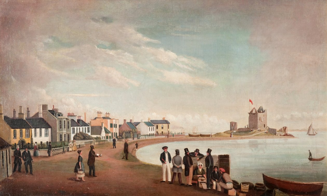 Beach Crescent and Broughty Castle, cca 1835 (olej na plátně) od Alexander Smith