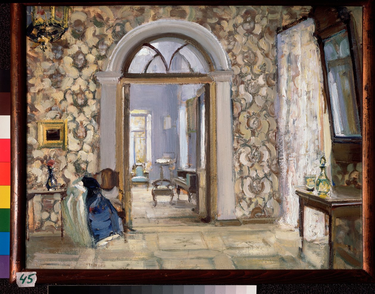 Přijímací místnost Obninského panství Belkino - dílo Alexandra Valentinoviče Sredina (Sredine) (1872-1934), olej na kartonu - ruské umění, konec 19.-začátek 20. století, modernismus - stát od Alexander Sredin