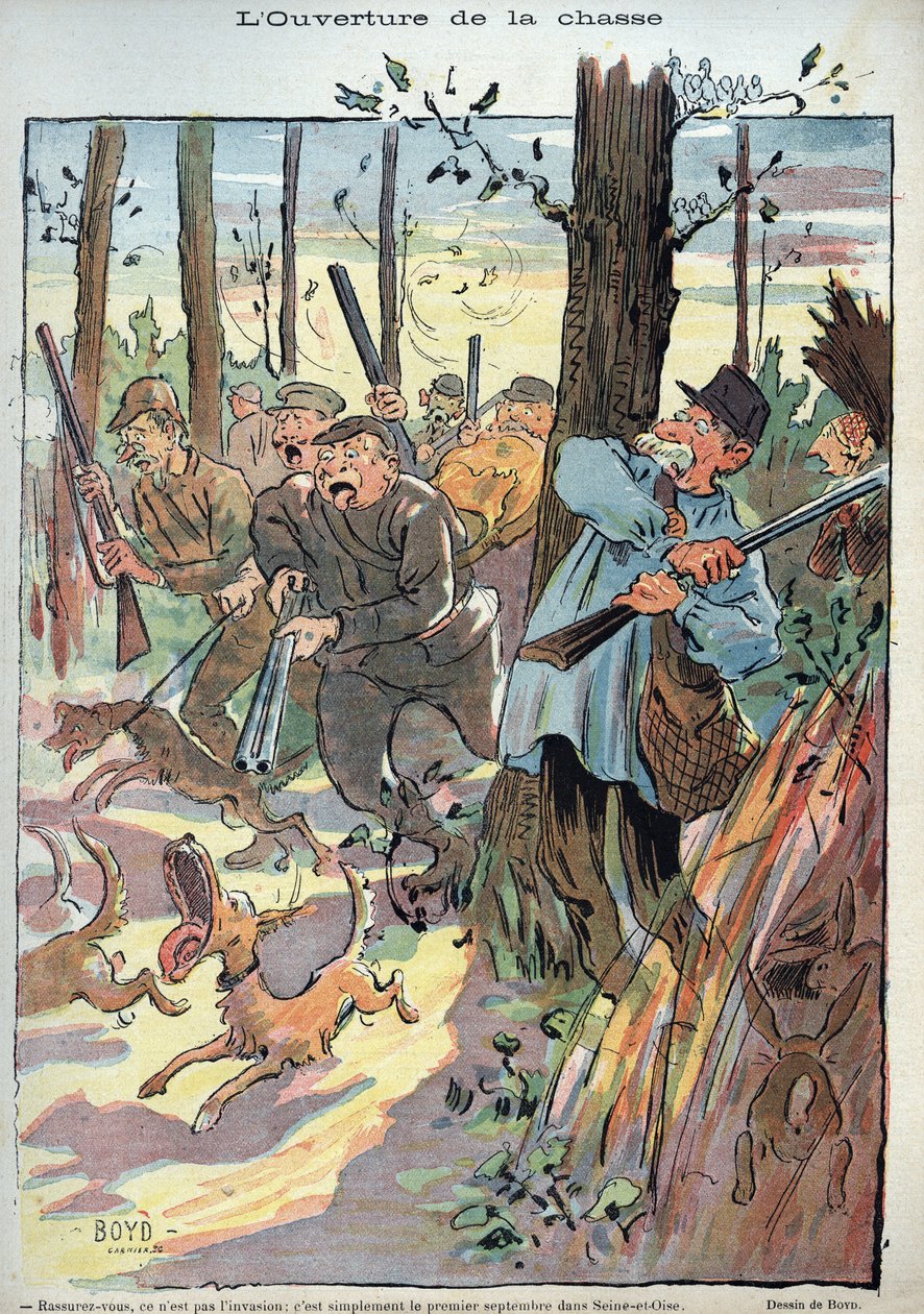 Zahájení lovu - ilustrace Alexander Stuart Boyd (1854-1930) pro Laughter n. 45 z roku 1895 od Alexander Stuart Boyd