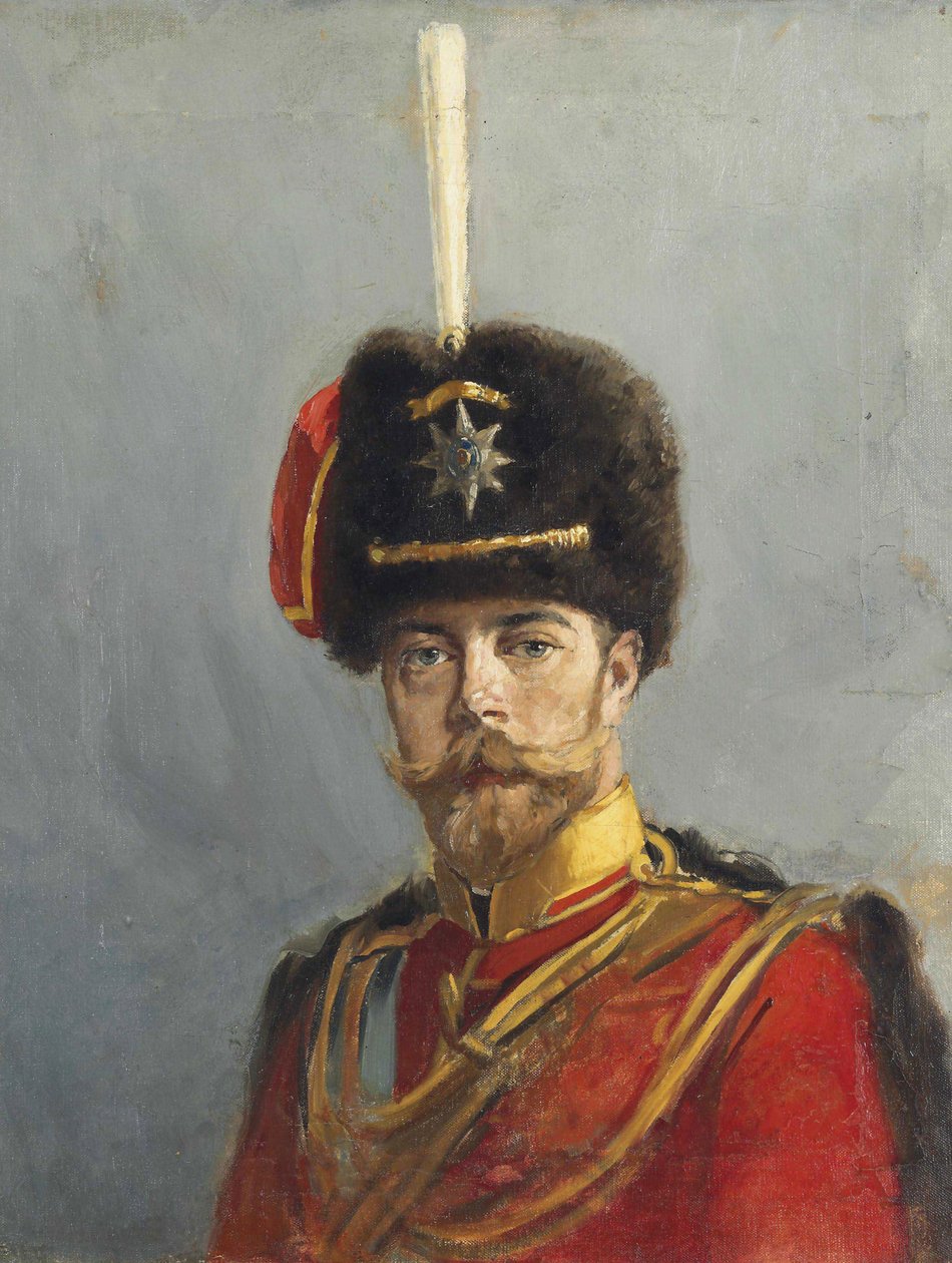 Portrét císaře Mikuláše II. (1868-1918) od Makovského, Alexandra Vladimiroviče (1869-1924). Olej na plátně, c. 1907, Rozměr: 62,9x47,5. Soukromá sbírka od Alexander Vladimirovich Makovsky