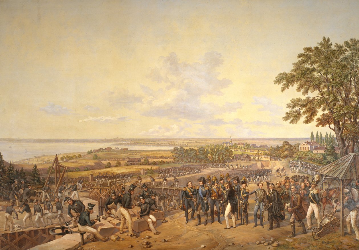 Král Carl XIV Johan (1763-1844) Švédska na návštěvě zdymadel kanálu v Bergu v roce 1819, 1856 od Alexander Wetterling