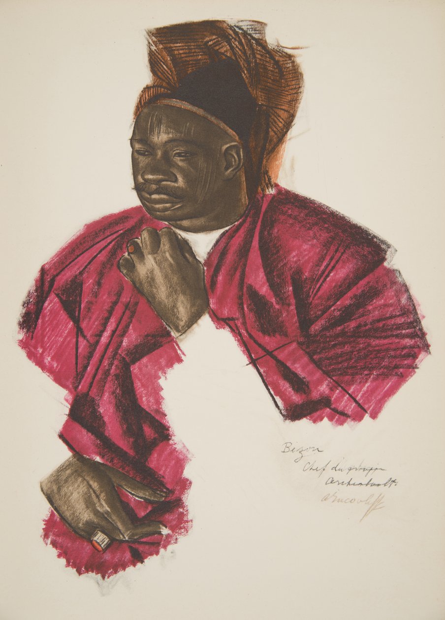 Bezou, vedoucí skupiny (Fort Archambault), z Kresby a malby Afriky, popravený během expedice Citroen Centre Afrique, druhá mise Haardt Audouin-Dubreuil, hospoda. Paříž, 1927 (barva od Alexander Yakovlev