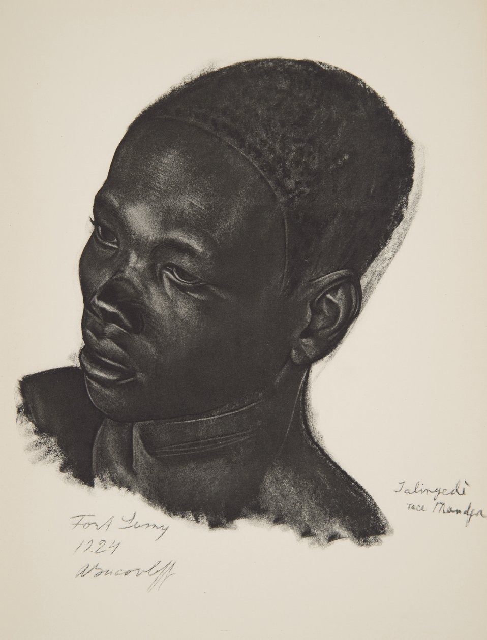 Ialingede, plemeno Mandja. (Fort Lamy), z Kresby a malby Afriky, popravený během expedice Citroen Centre Afrique, druhá mise Haardt Audouin-Dubreuil, hospoda. Paříž, 1927 (barevně lit od Alexander Yakovlev