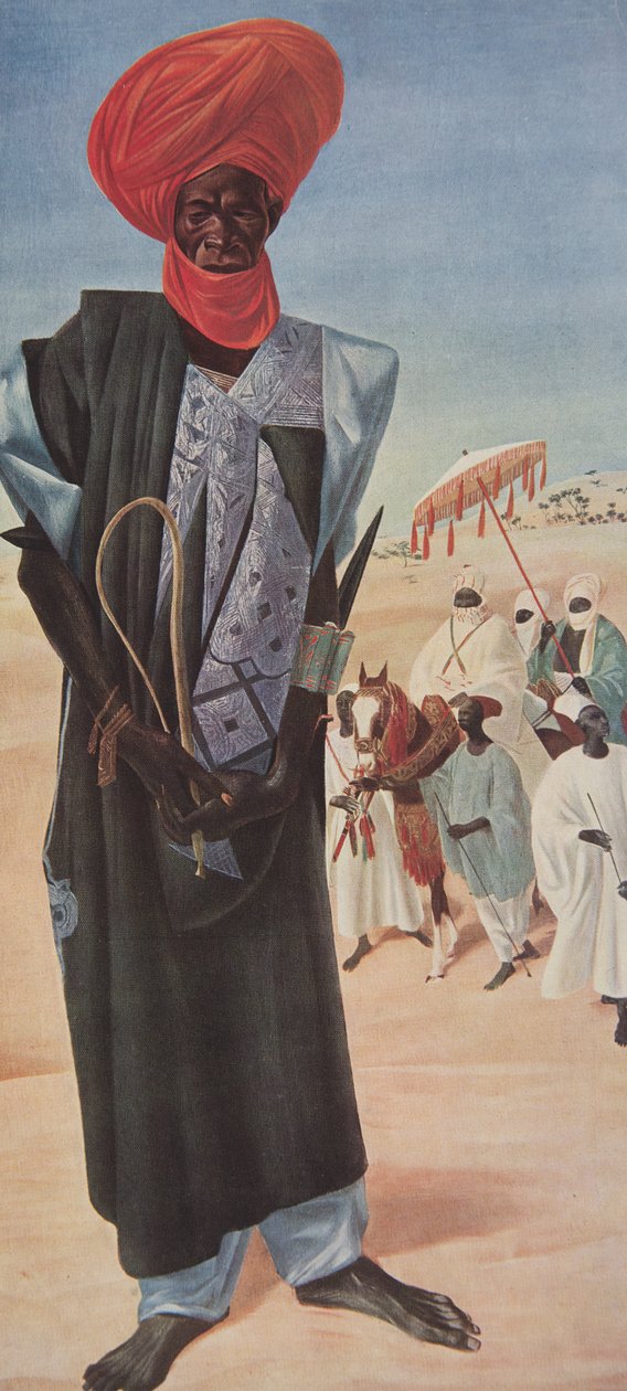 Magemma, šéf jezdců sultána Seryho ussa z Maradi, území Nigeru, z kreseb a maleb Afriky, popravený během expedice Citroen Center Afrique, druhé mise Haardt Aud od Alexander Yakovlev