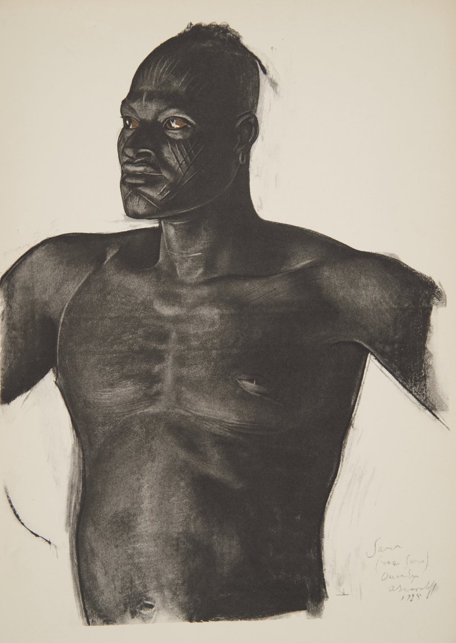 Sara le Pisteur (Bahr Ouandja), z Kresby a malby Afriky, popravená během expedice Citroen Centre Afrique, druhá mise Haardt Audouin-Dubreuil, hospoda. Paříž, 1927 od Alexander Yakovlev