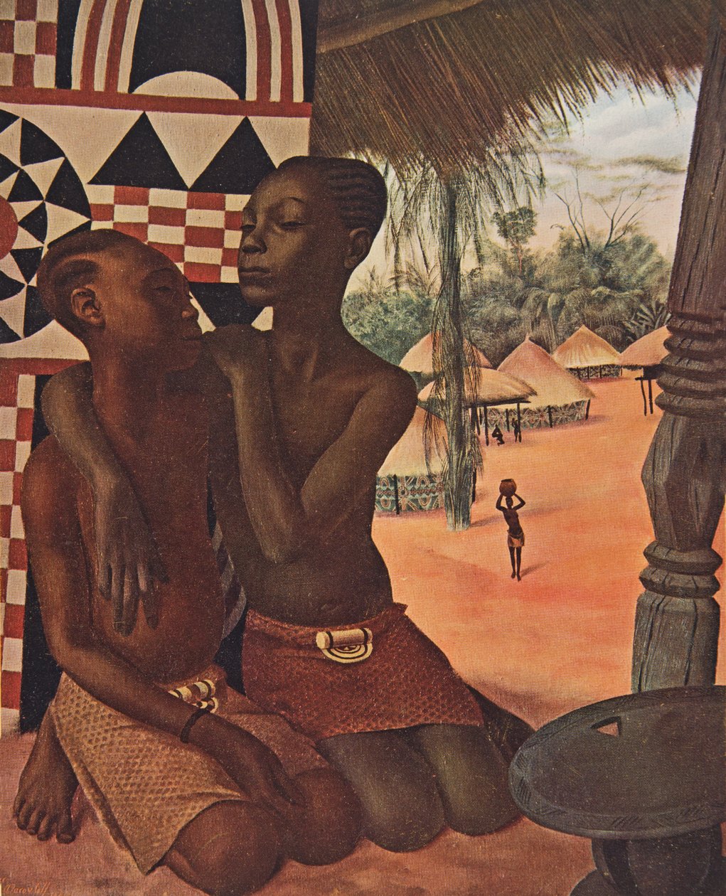 Titi a Naranghe, dcery šéfkuchaře Eki Bondo (Haut Ouelle) (Lune dune mere Mangbetou, lautre dune mere Matchaga), z kreseb a maleb z Afriky, popravené během expedice Citroen Centre Afr od Alexander Yakovlev