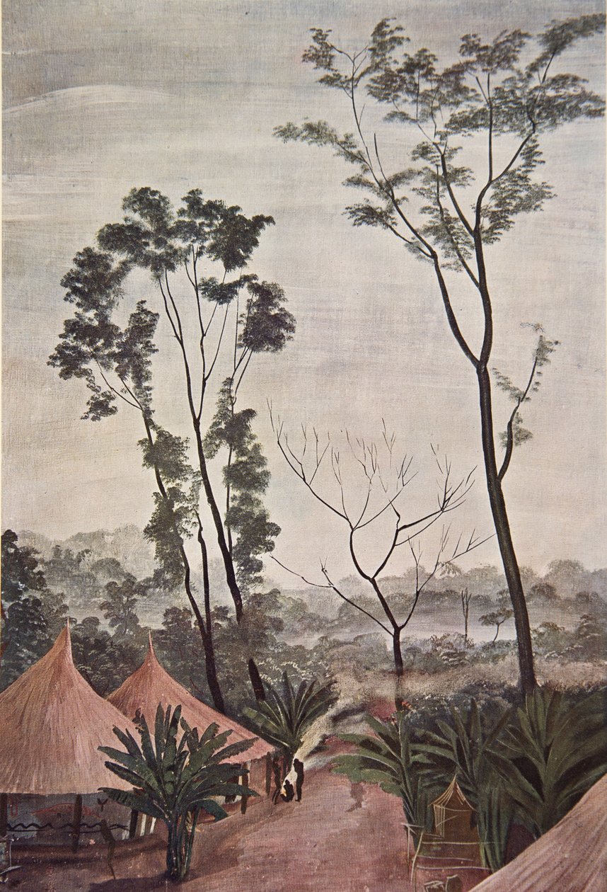 Un Village dans LOubangui - Chari, z Kresby a malby Afriky, popravený během expedice Citroen Center Afrique, druhá mise Haardt Audouin-Dubreuil, hospoda. Paříž, 1927 (barva lito od Alexander Yakovlev