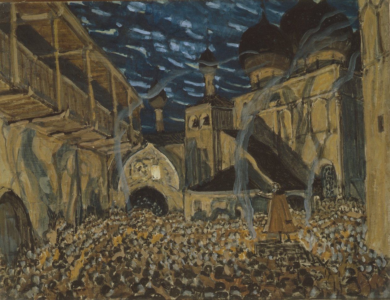 Scénografie k opeře Pskovská panna N. Rimského-Korsakova, c. od Alexander Yakovlevich Golovin