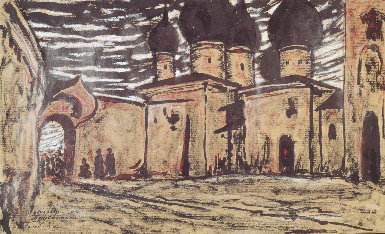 Scénografie k opeře Pskovská panna N. Rimského-Korsakova, c. od Alexander Yakovlevich Golovin