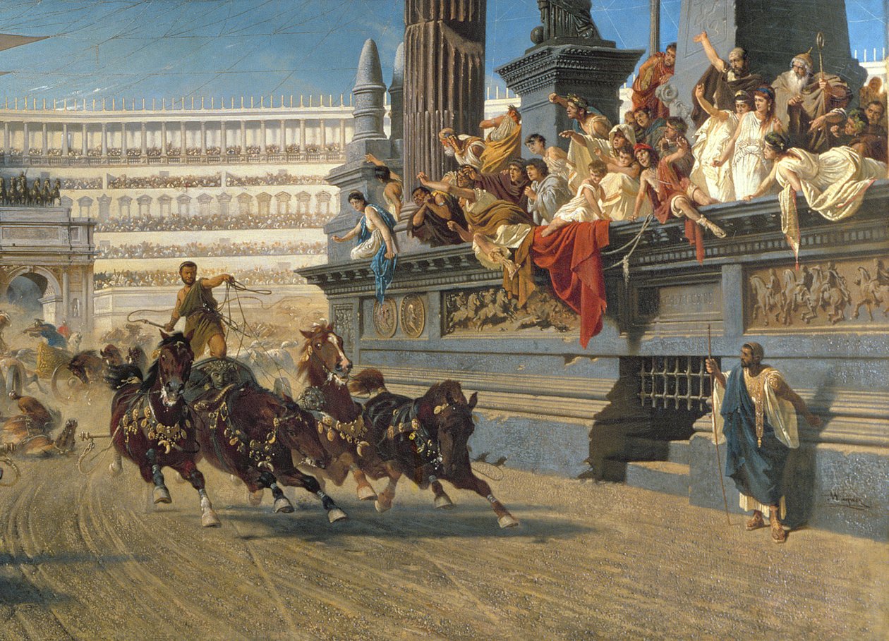 The Chariot Race, c.1882 (olej na plátně) (detail 201093) od Alexander von Wagner
