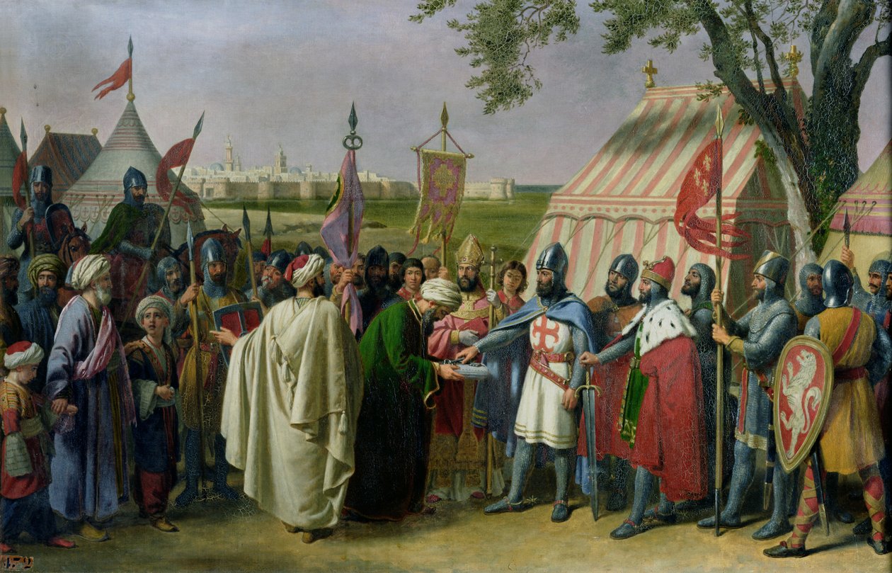 Hrabě z Tripolisu přijímá kapitulaci města Tyre v roce 1124, 1840 od Alexandre Francois Caminade