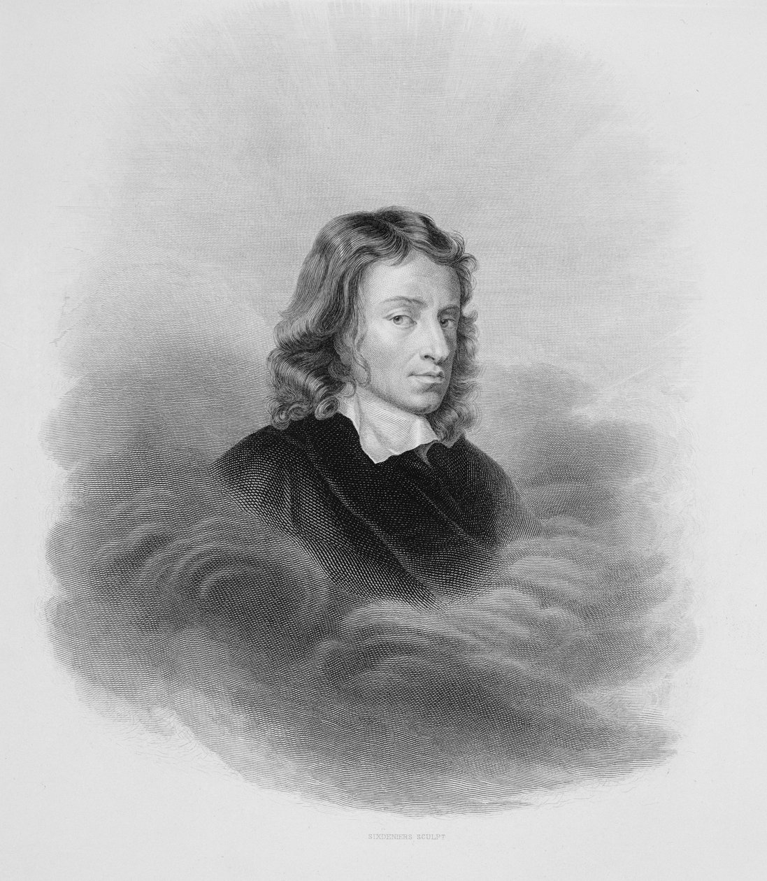 Portrét Johna Miltona (1608-74) vyrytý autorem od Alexandre Vincent Sixdeniers