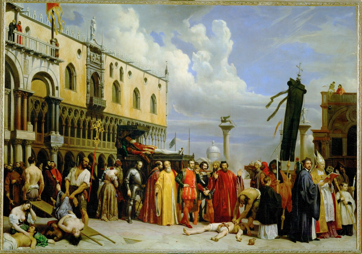 Pohřební obřady za Tiziana, který zemřel v Benátkách během morové epidemie v roce 1576 - Pohřební obřady za Tiziana ... od Alexandre-Jean-Baptiste Hesse