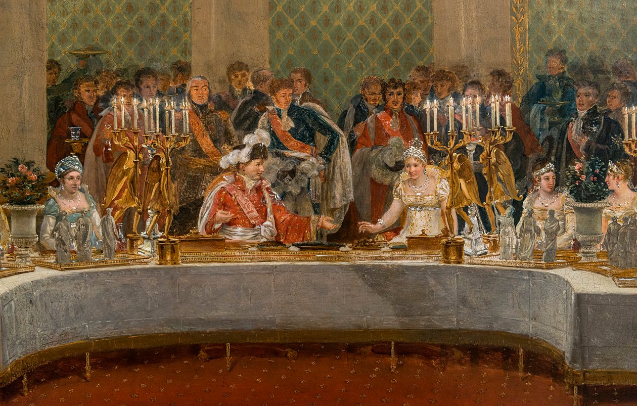 Banket ke svatbě Napoleona Bonaparta (1769-1821) a Marie-Louise de Habsburg-Lorraine (1791-1847) 1810 - Detail: Svatební hostina Napoleona I. a Marie-Louise pořádá v divadle Palais des Tuileries, 2. dubna od Alexandre Dufay