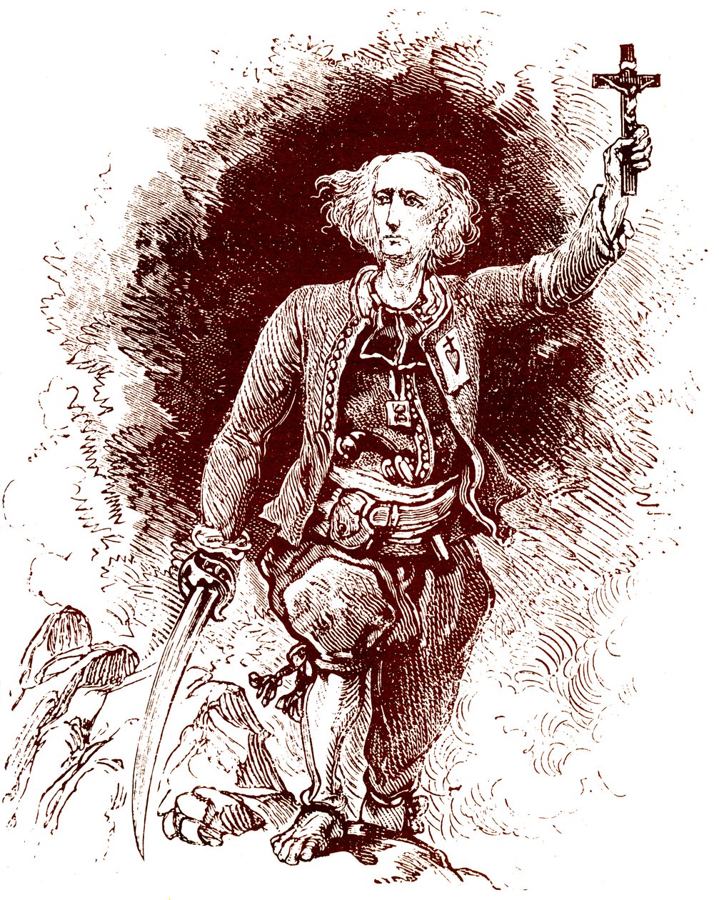 Chouanský kněz. Royalistické povstání v Bretani. Konec 19. století (rytina) od Alexandre (1850 1888) Ferdinandus