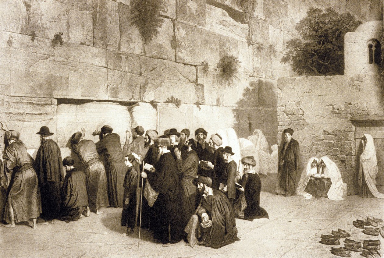 Židé u Západní zdi, Jeruzalém, kolem roku 1880 (rytina) od Alexandre (after) Bida