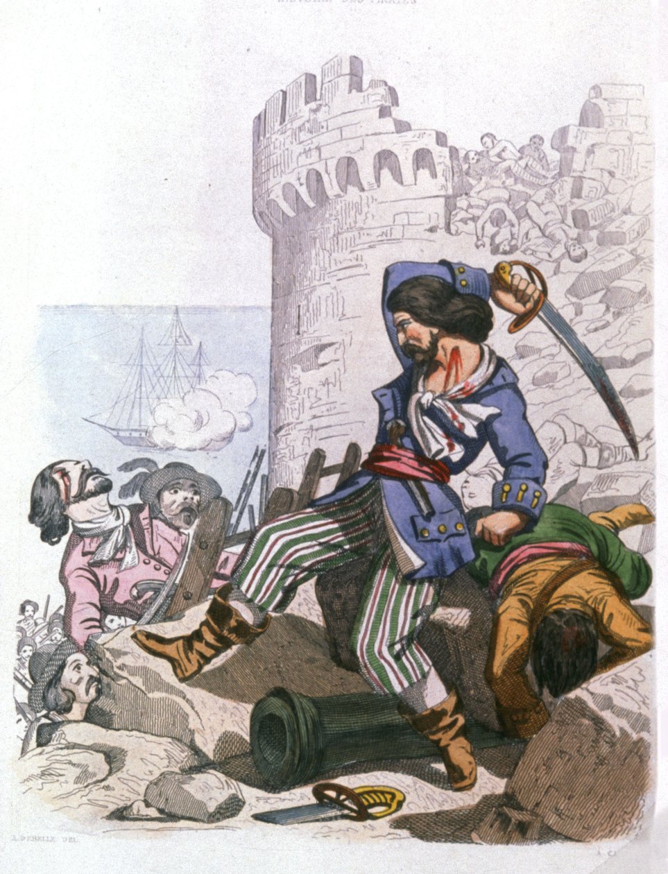 Grammont, francouzský pirát, c. 1850 (rytina) od Alexandre (after) Debelle