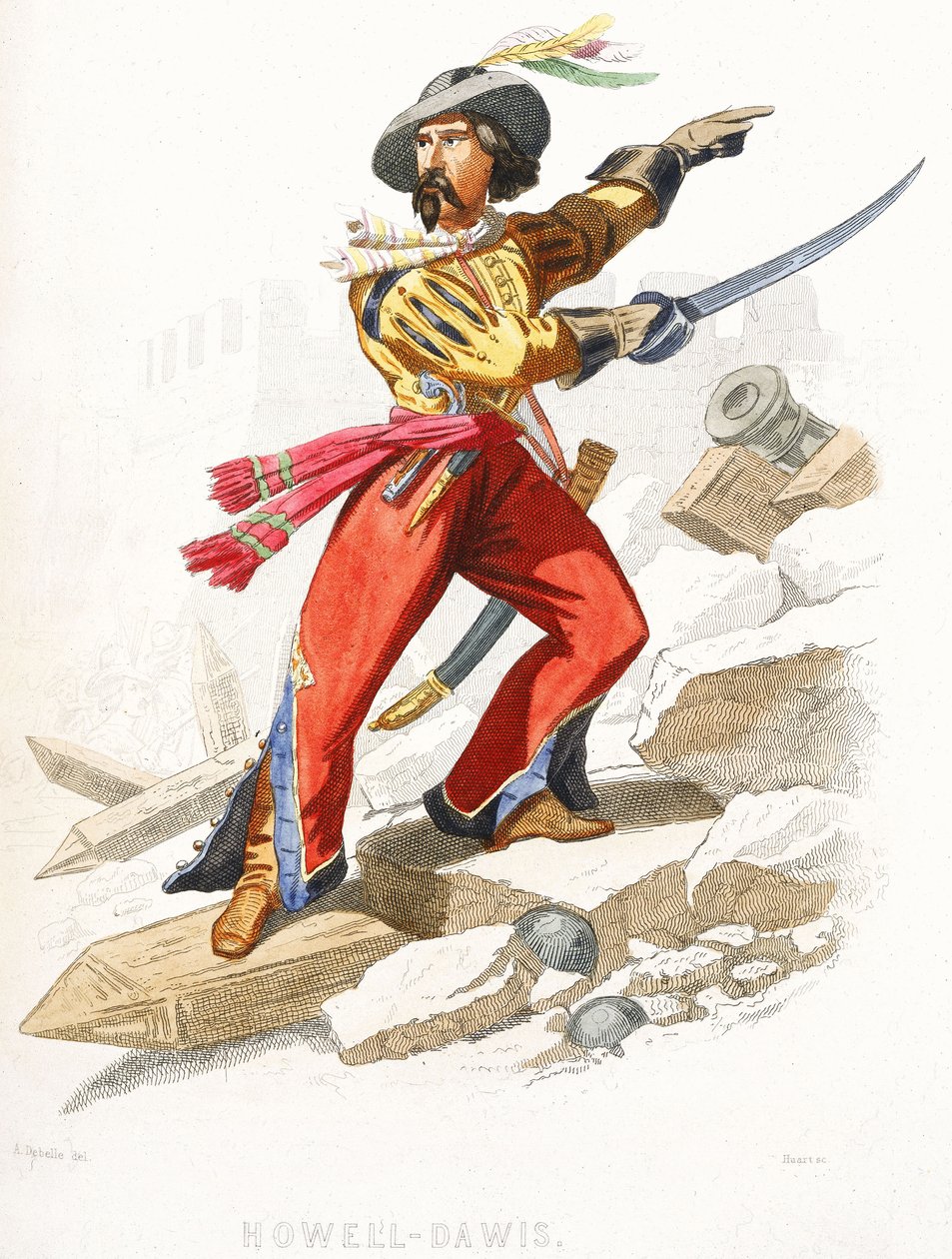 Velšský pirát Howell Davis, polovina 19. století (kolorovaná rytina) od Alexandre (after) Debelle