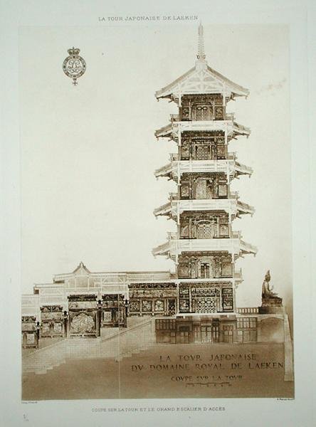 Japonská věž v královském parku v Laeken, Belgie, z 