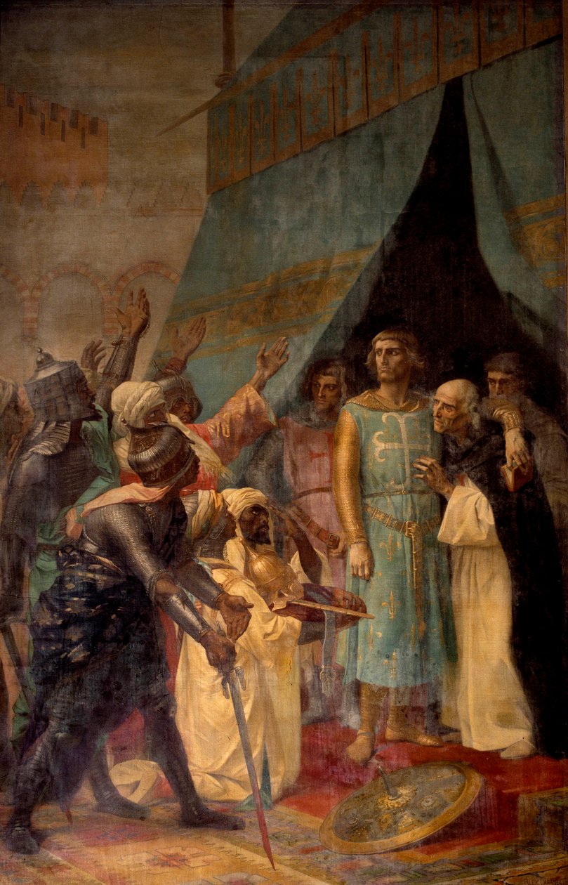Sedmá křížová výprava: Král Ludvík IX. (Saint Louis) (1214-1270) v Jeruzalémě. Obraz Alexandra Cabanela (1823-1889) Paříž 19. století, Pantheon od Alexandre Cabanel