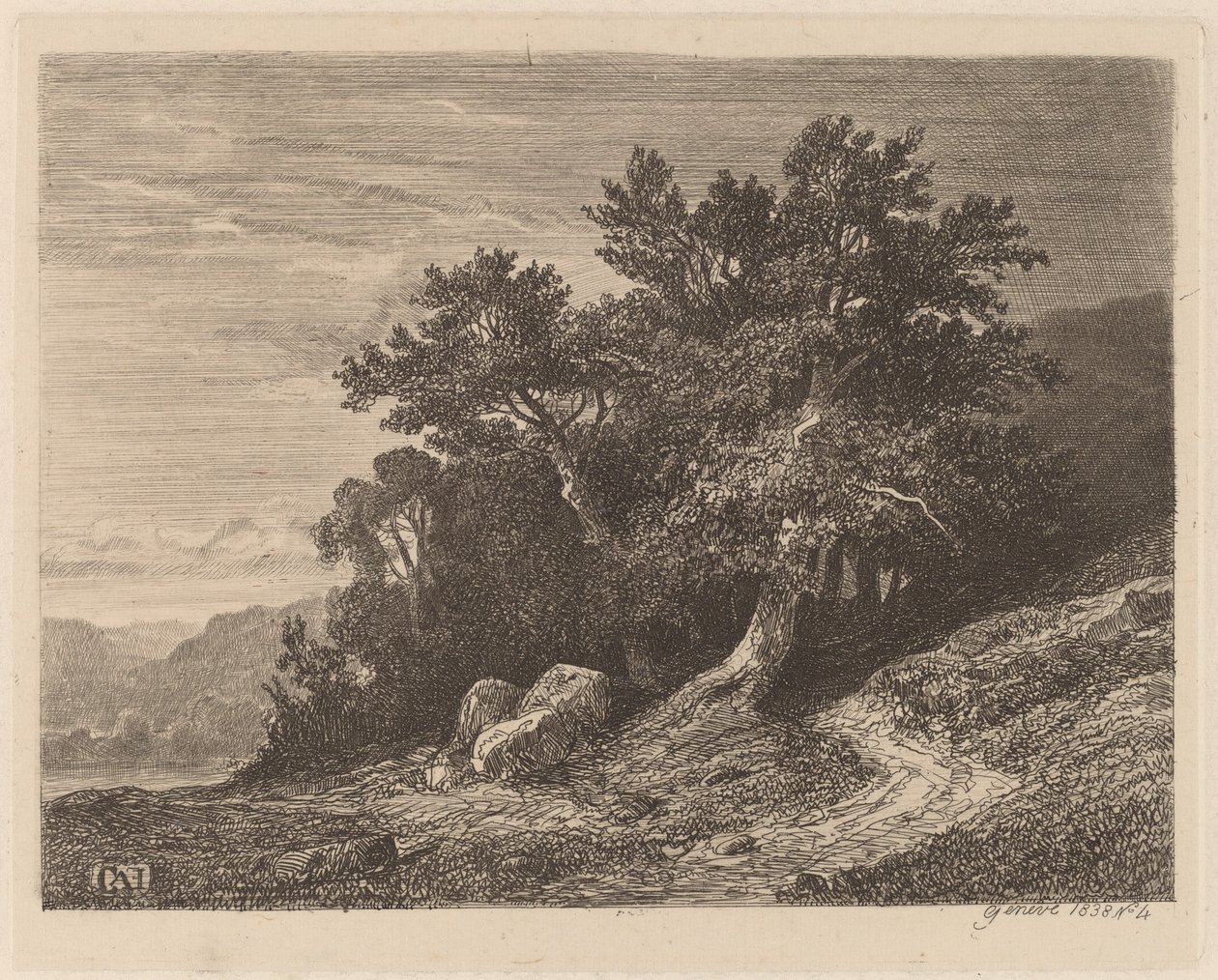 Starověké stromy na svahu od Alexandre Calame