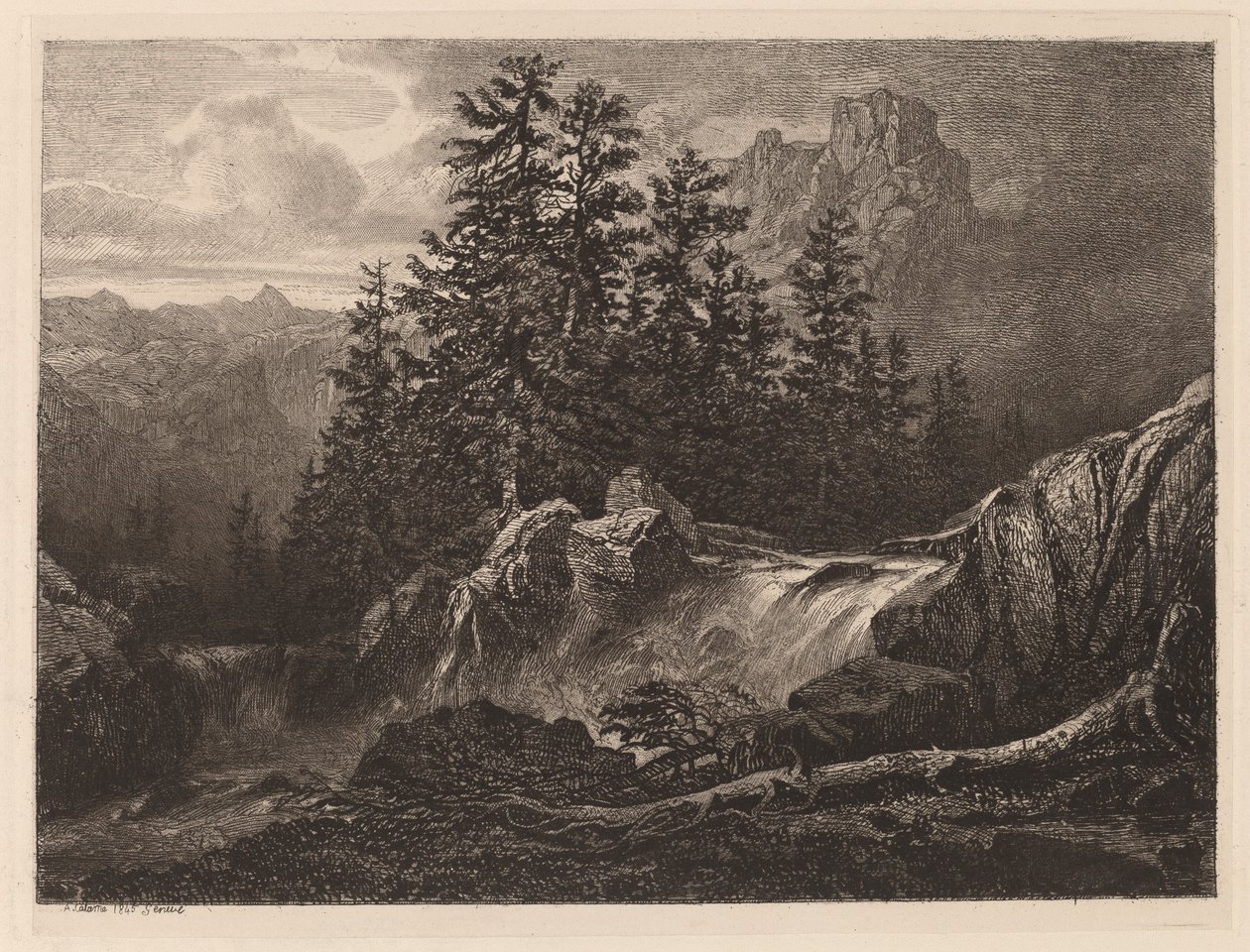 Horský vodopád od Alexandre Calame