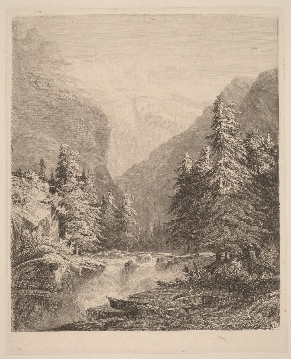 Horský vodopád od Alexandre Calame