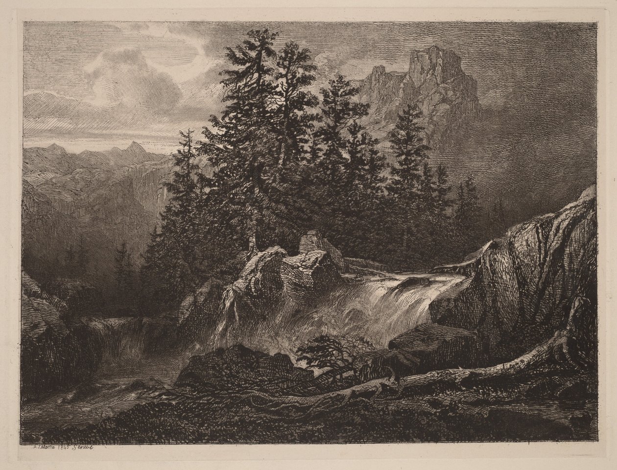 Horský vodopád od Alexandre Calame