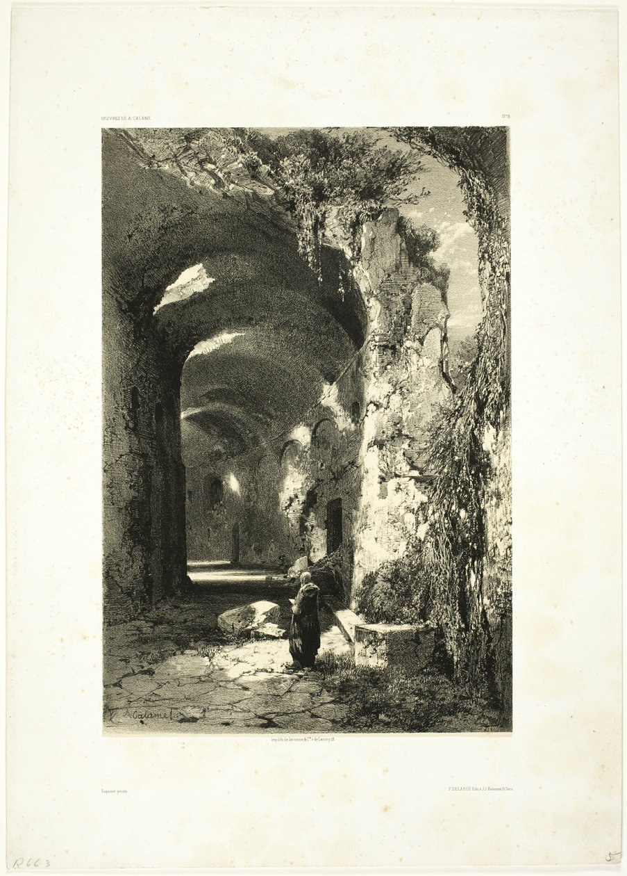 Zřícenina amfiteátru v Pouzzoles (Neapolské království), deska 9 z Oeuvres de A. Calame od Alexandre Calame