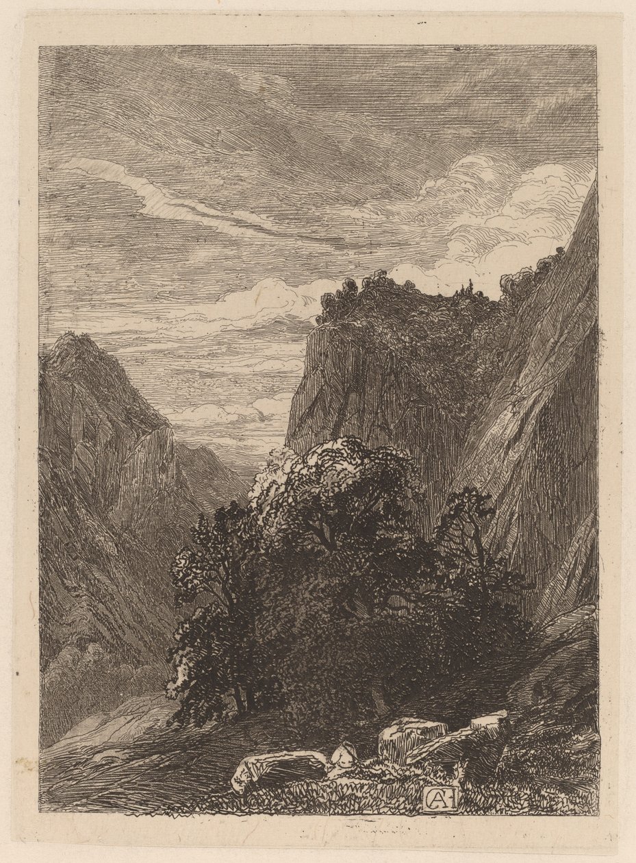 Stromy na úpatí útesu od Alexandre Calame