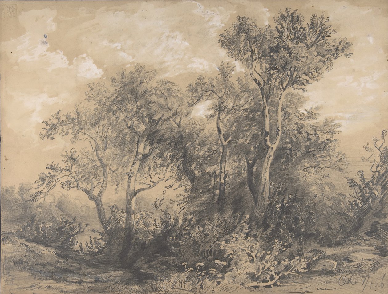 Trees recto, Soldiers in a Wood verso, počátek až polovina 19. století. od Alexandre Calame