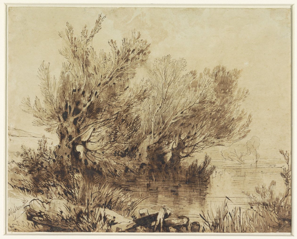 Vrby na jezeře v mírně svažitém terénu od Alexandre Calame