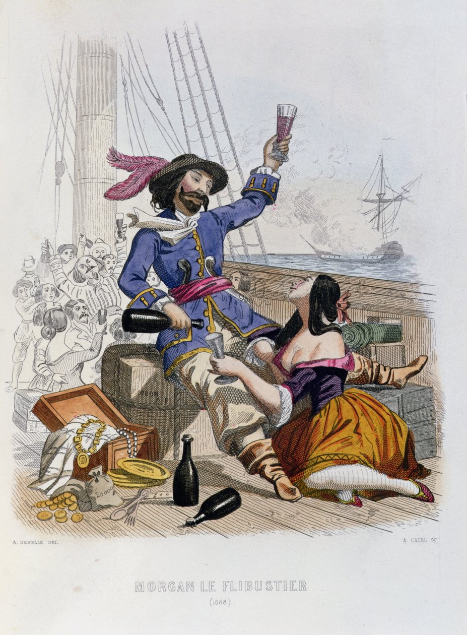 Morgan the Buccaneer v roce 1668, z Histoire des Pirates od P. Christiana, ryl A. Catel, 1852 od Alexandre Debelle