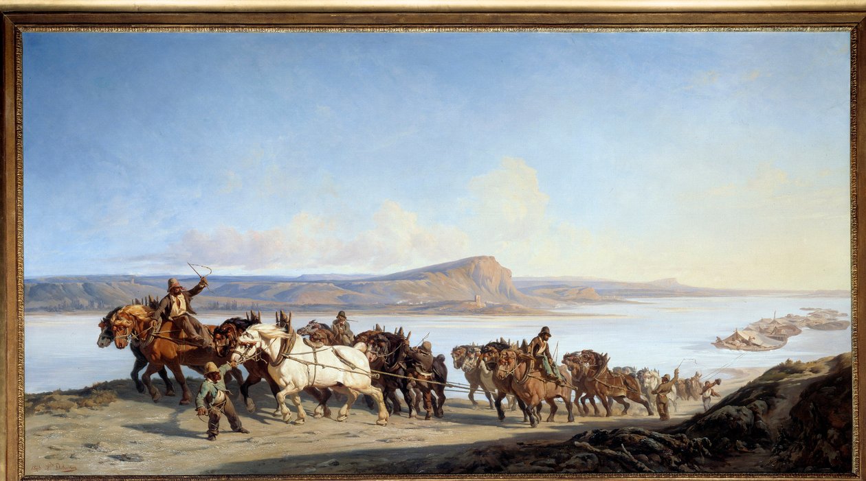 Tažení „“ Hůl koní obsluhující lodní výtahy na Rhoně“ “ Obraz Alexandra Dubuissona (1805-1870) 1843 Lyon, Musee des Beaux Arts od Alexandre Dubuisson
