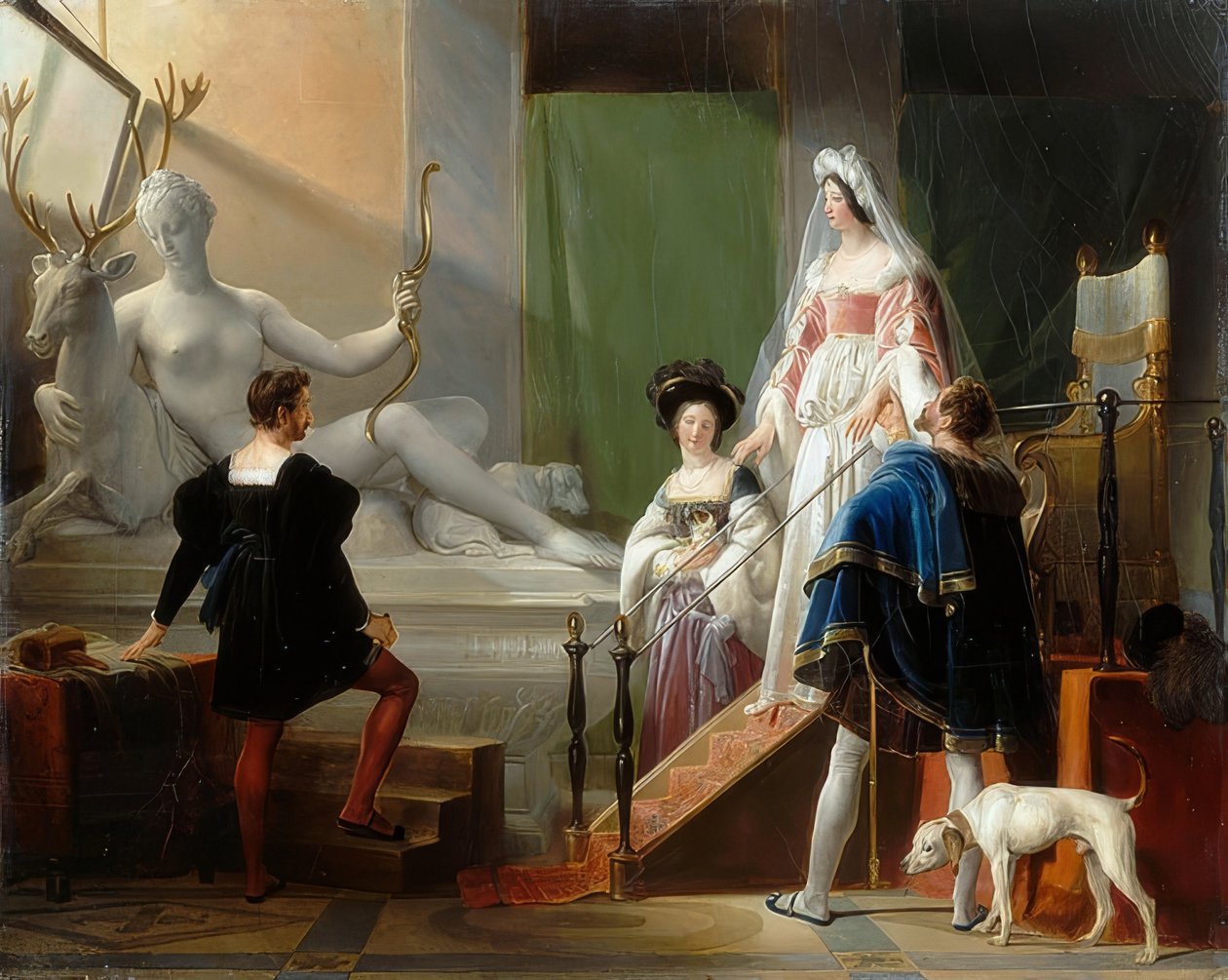 Diane de Poitiers navštíví ateliér Jeana Goujona od Alexandre Evariste Fragonard