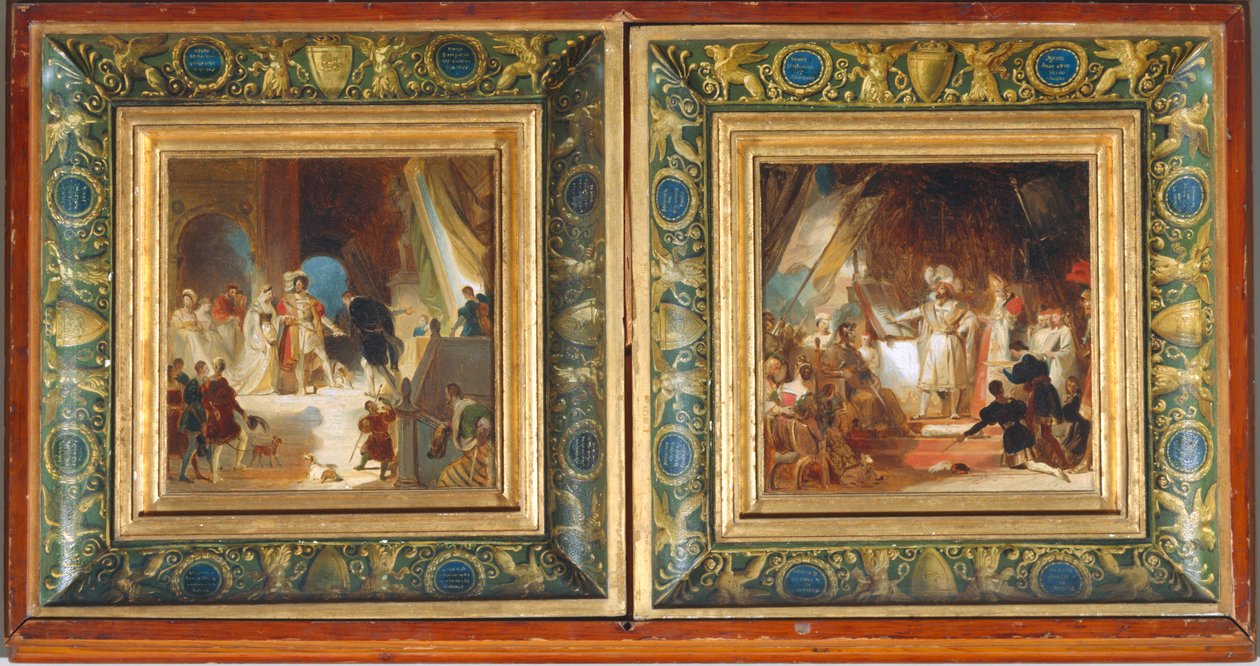 František I. a jeho dvůr dostávají díla z Itálie od Primaticcia - František I. povýšen do rytířského stavu Bayardem ... od Alexandre Evariste Fragonard