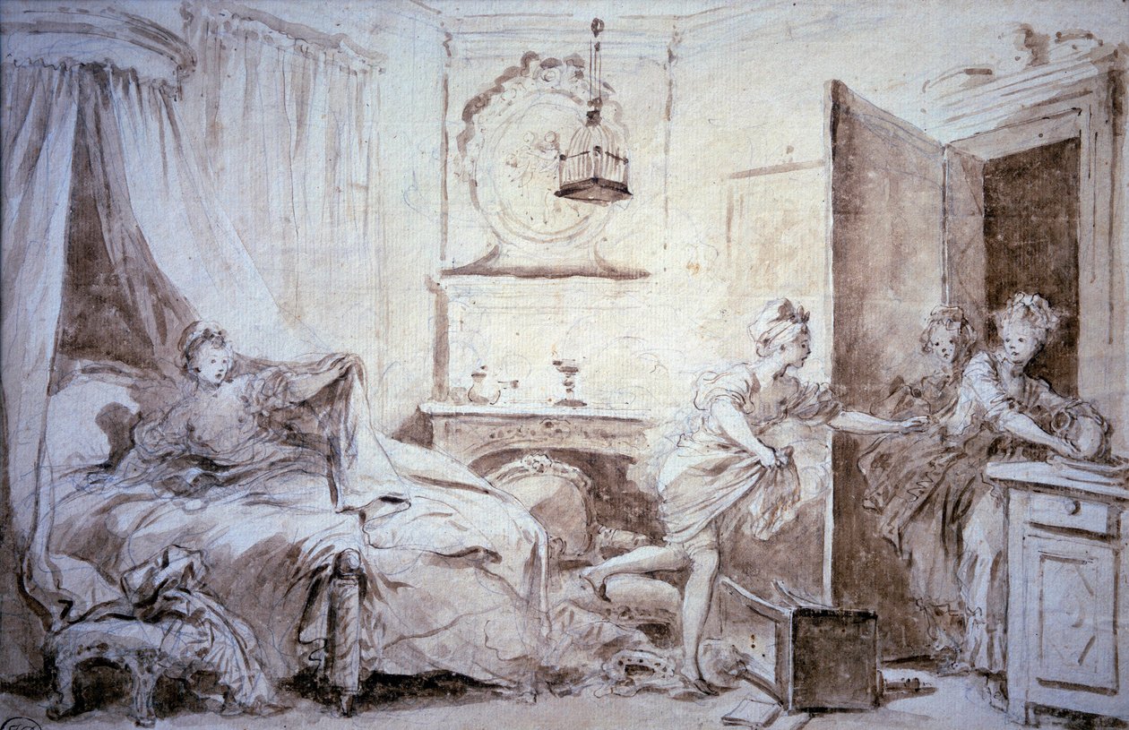 Ma shirt burn Kresba v praní od Alexandra Evariste Fragonarda (1780-1850) 18. století Sun. 0,24x0,37 m Paříž, musee du Louvre od Alexandre Evariste Fragonard