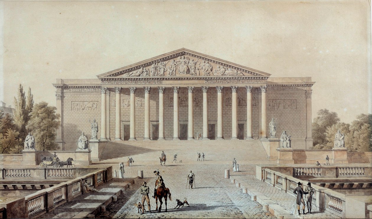 Projekt pro Národní shromáždění nebo Palais Bourbon, Palais du Corps Legislatif Kresba Evariste Fragonard (1780-1850) Paříž 19. století, Palais Bourbon od Alexandre Evariste Fragonard