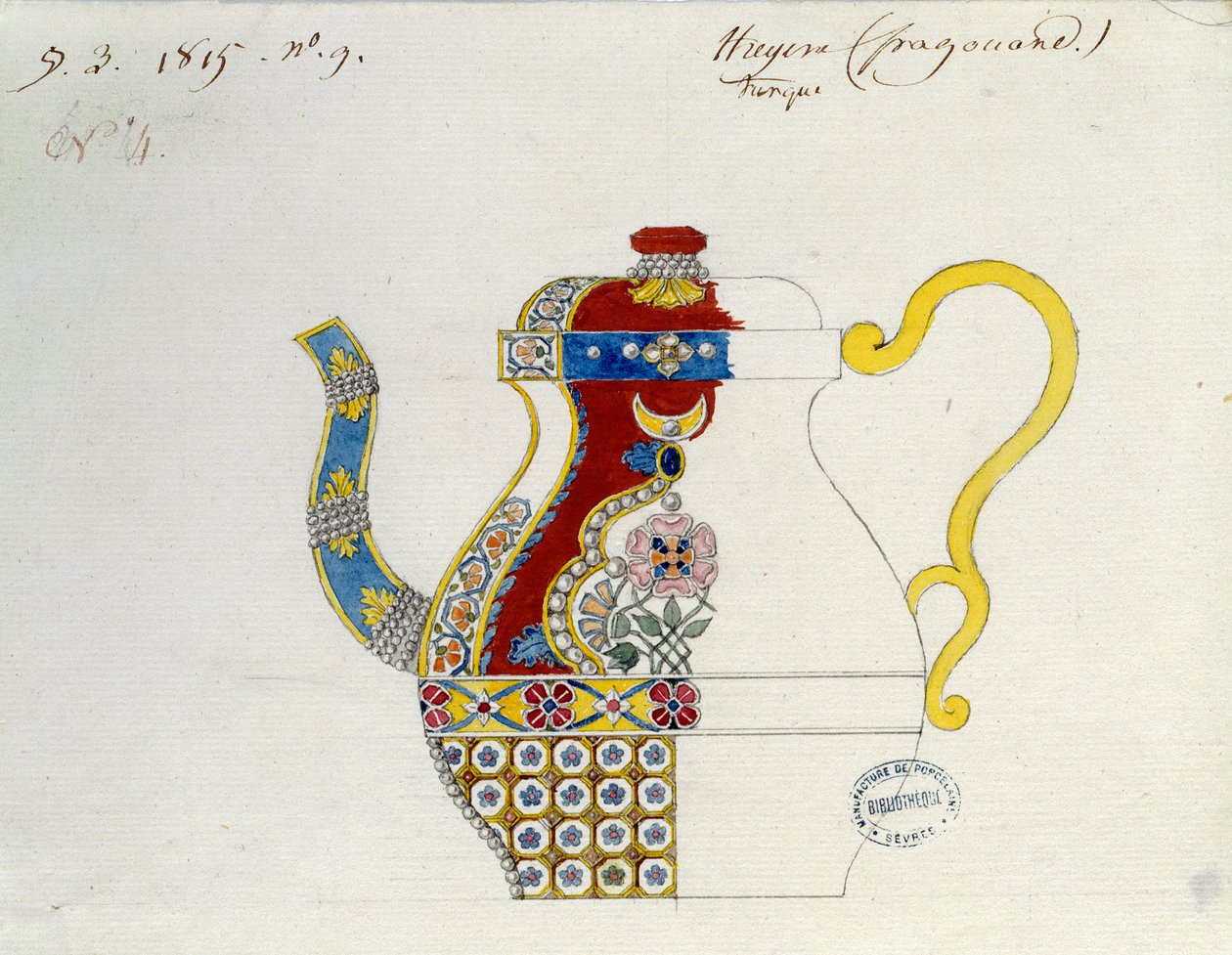Turecký Theiere. Kresba Alexandre Evariste Fragonard (1780-1850). Sevres, Výroba porcelánu od Alexandre Evariste Fragonard