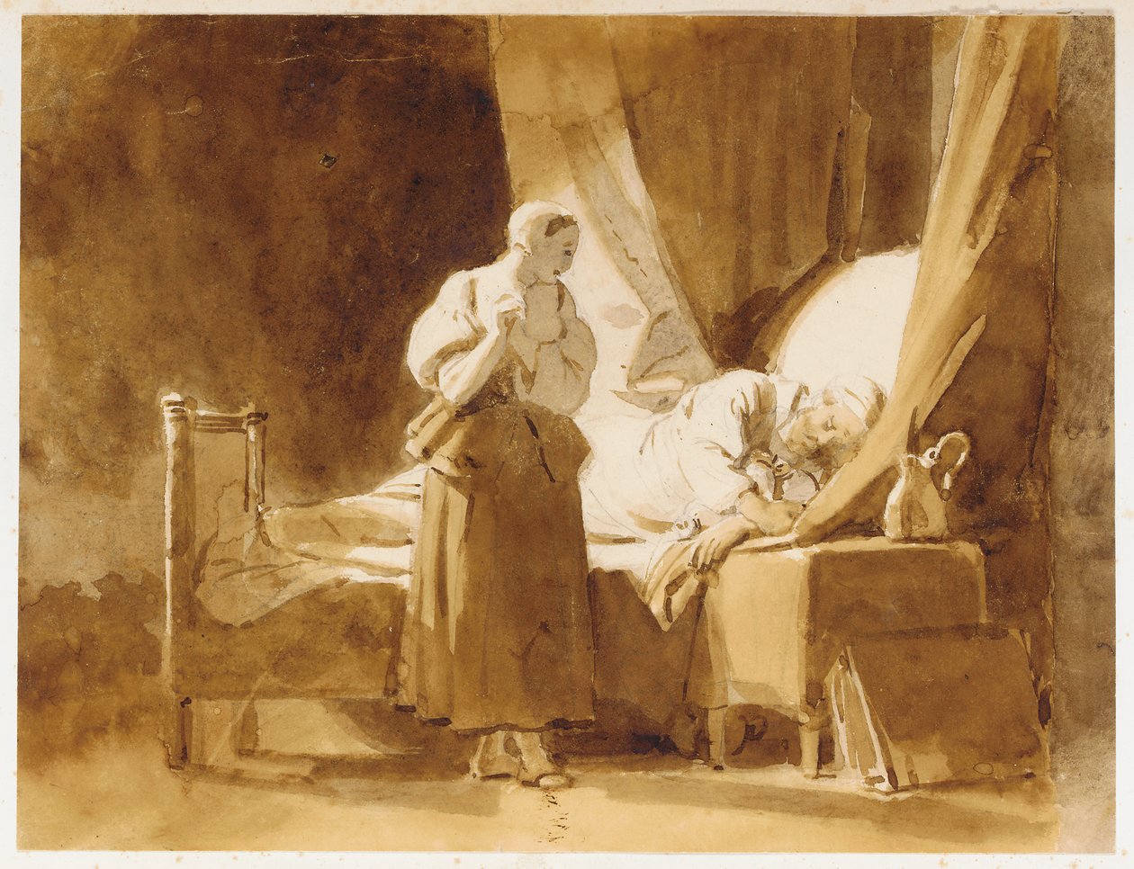 Žena sleduje spícího muže od Alexandre Evariste Fragonard