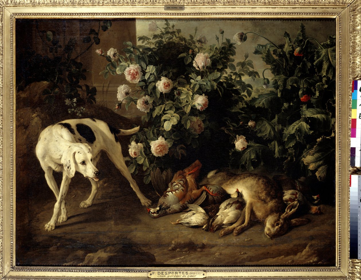 Psí zvěř u keře růží Malba Francoise Desportese (1661-1743) 1724 Ne. 1,07x1,38 m Paříž, Musee du Louvre. od Alexandre Francois Desportes
