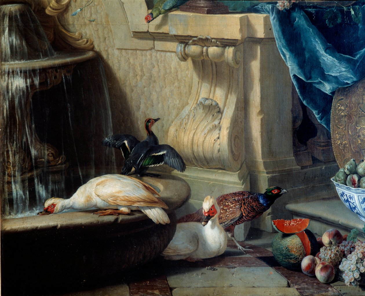 Kachny, bažant, ovoce u fontány Detail. obraz Francoise Desportese (1661-1743) Lyon 18. století, Musee des Beaux Arts od Alexandre Francois Desportes