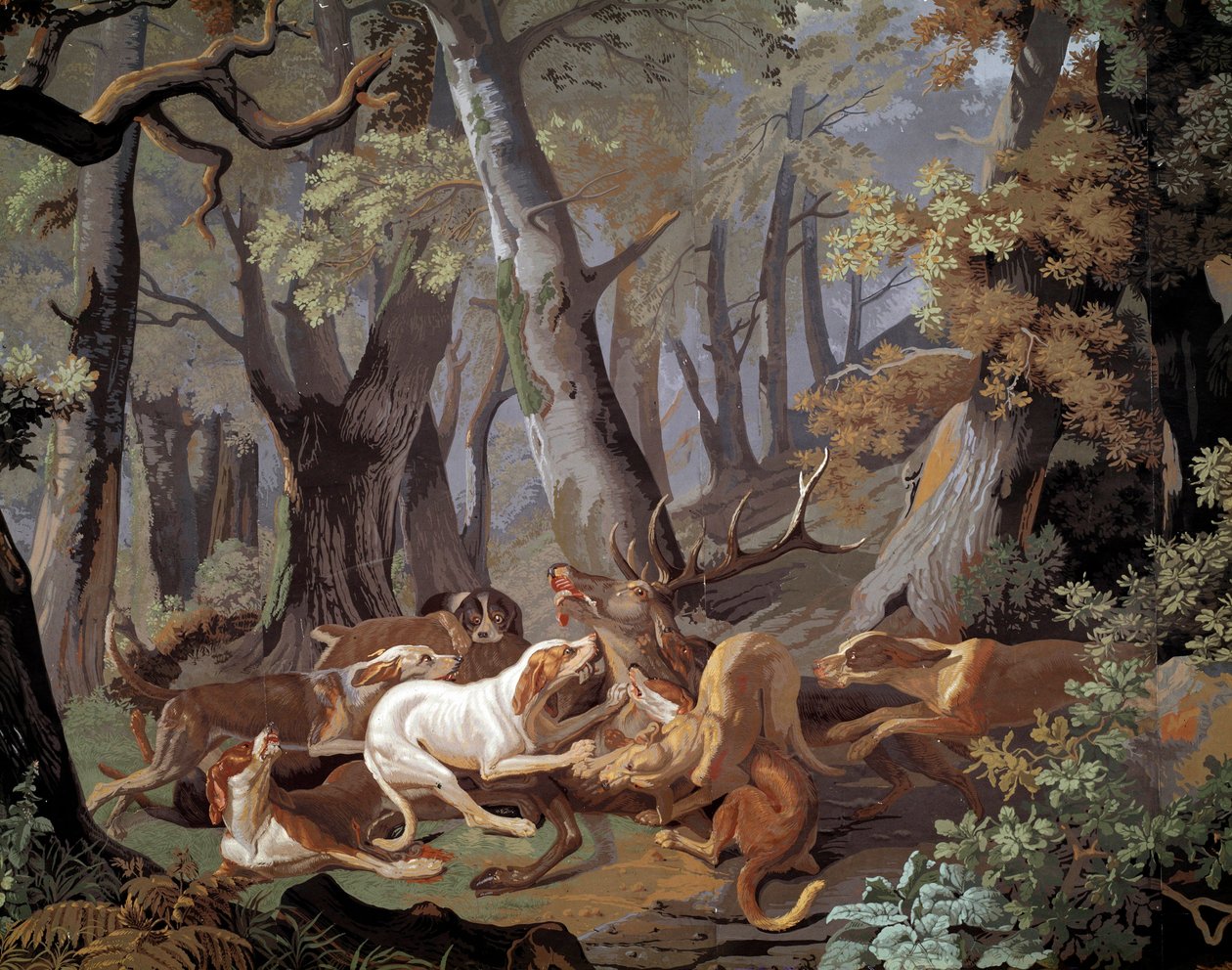 Tapeta Lov jelenů Dussy podle obrazu Alexandra-Francoise Desportese (1661-1743). 1851. Paříž, dekorativní umění od Alexandre Francois Desportes
