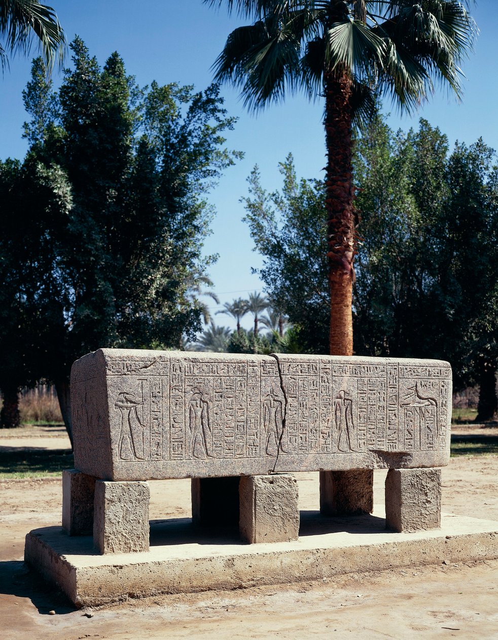 Egypt, Káhira, Starověký Memphis, Rytý sarkofág od Nicolas Toussaint Charlet