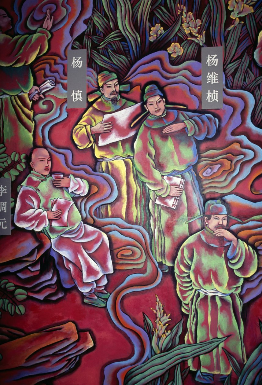 Mniši, malba v parku Wangjiang Pavilion, Chengdu, Sichuan, Čína od Nicolas Toussaint Charlet
