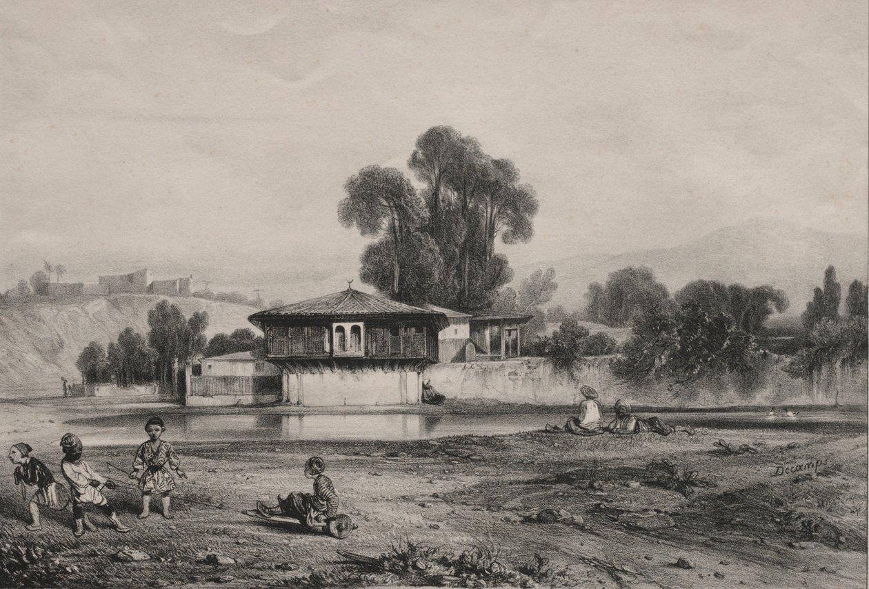 Pavilon na okraji řeky. od Alexandre Gabriel Decamps